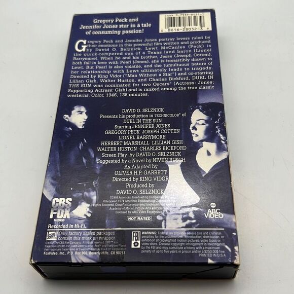 Duel In The Sun Jennifer Jones Gregory Peck,WESTERN, CBS FOX VHS EX,1946 - Picture 2 of 3